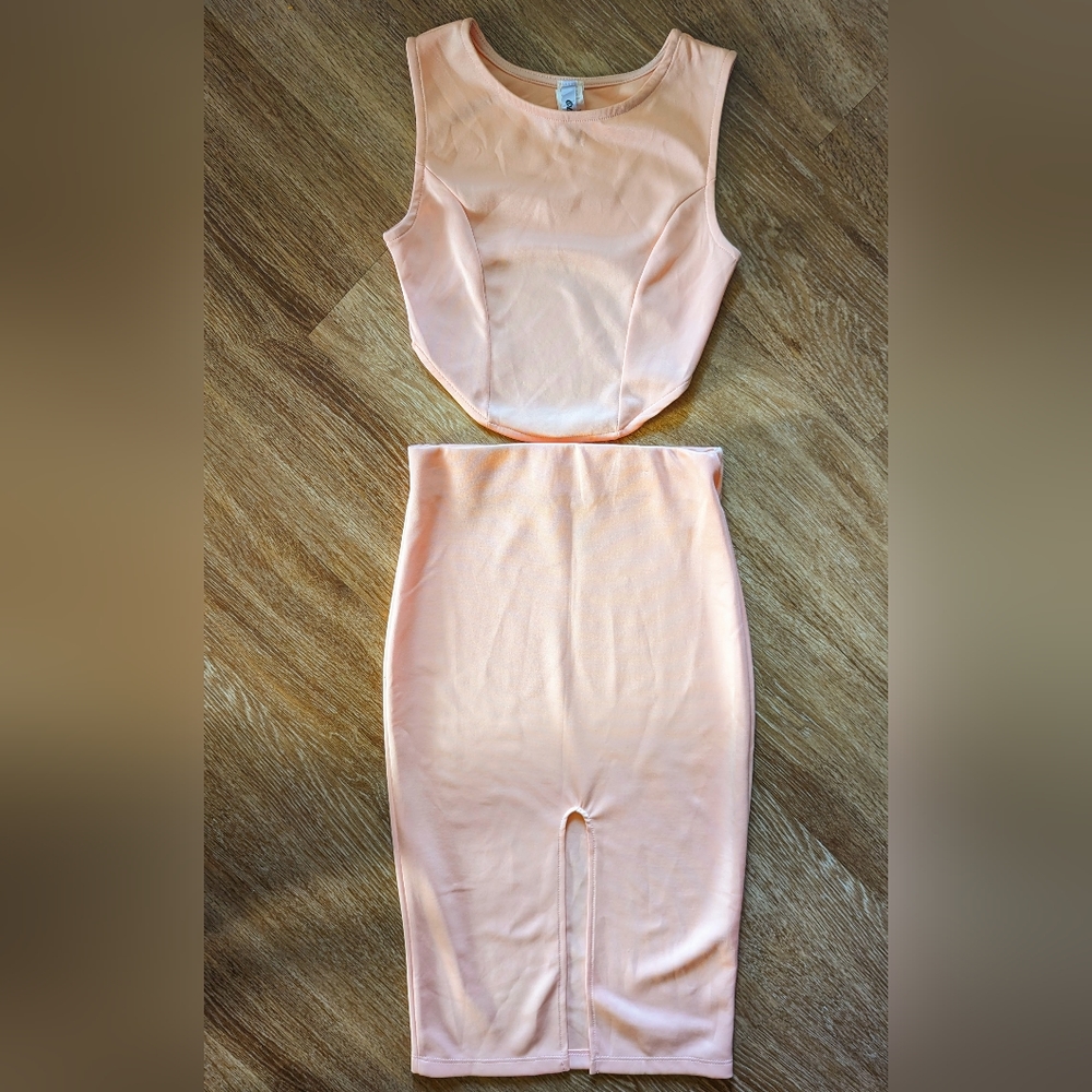 Peach Olive Ol'e Chico Body Con Two Piece Top & Skirt